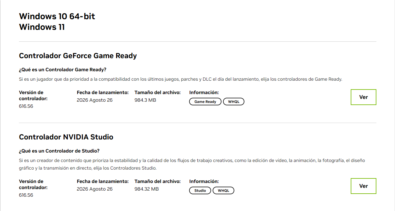 NVIDIA Game Ready y Studio Drivers